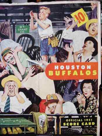 Official 1951 Houston Buffalos score card