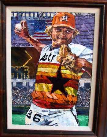 Oil painting of Joe Niekro in late-1970s Astros uniform
